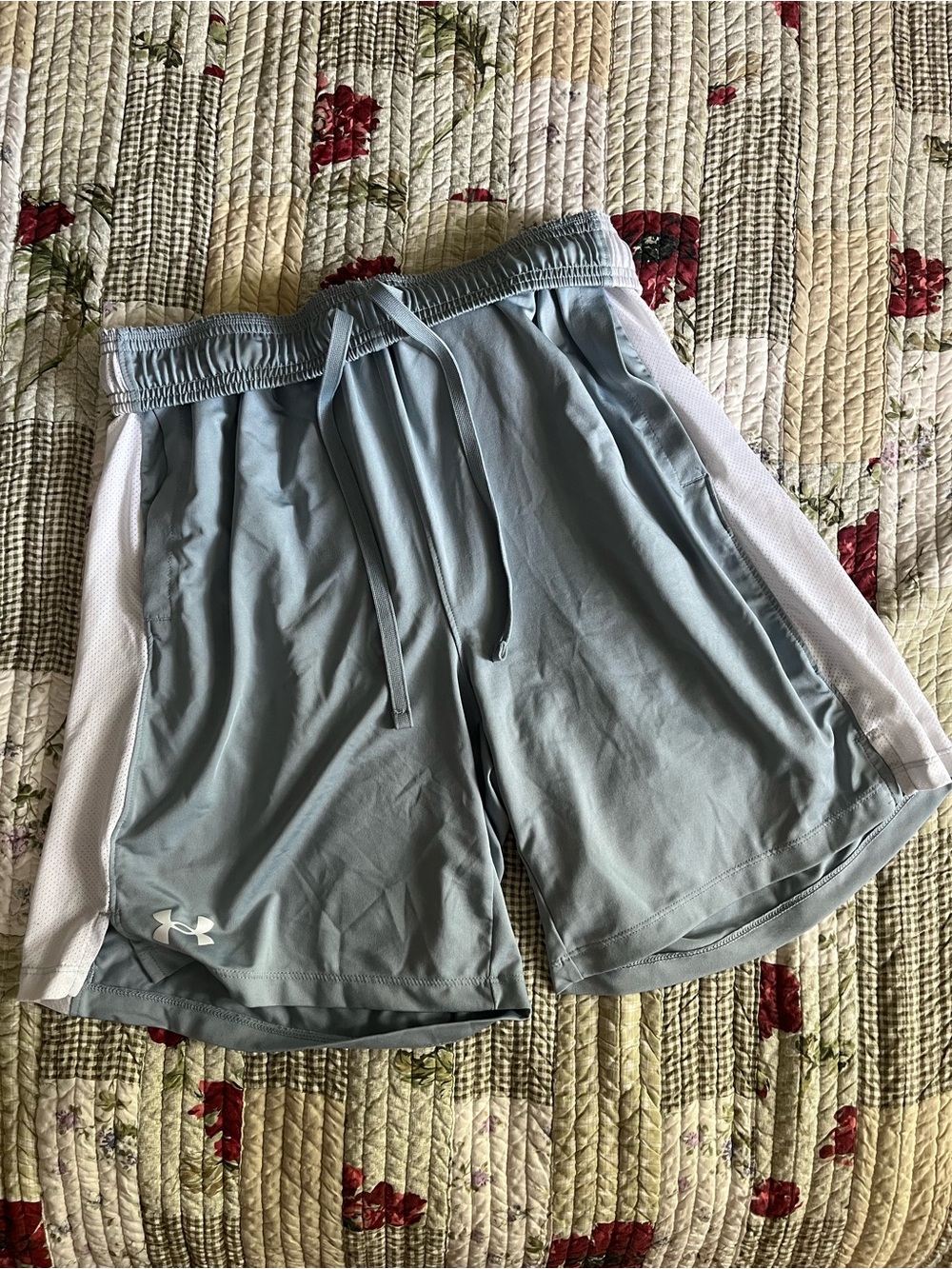 Under Armour Men's Light Blue Athletic Shorts with White Side Panels